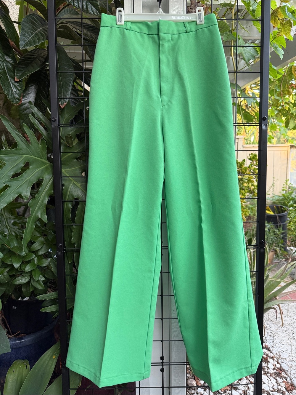 Vintage Pantree High Waisted Light Green Wide-Leg Polyester Pants